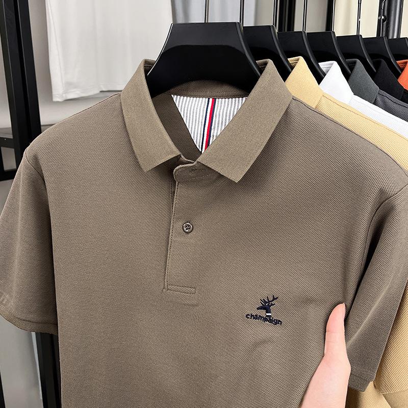 Pánské elegantní polo tričko s krátkým rukávem, luxusní vyšívané tričko s klopou a volným topem s půl rukávem