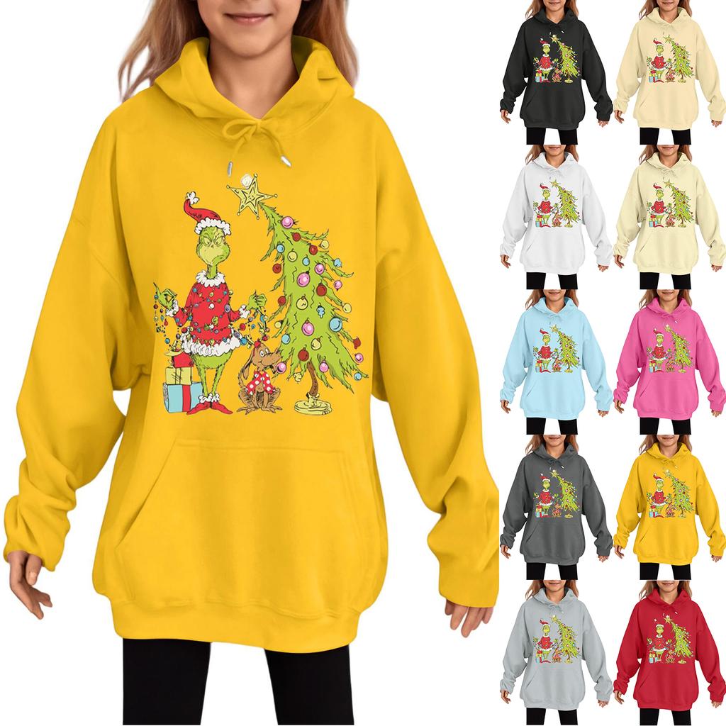 Children's Fashionable Casual Long-sleeved Loose Christmas Print Pullover Hooded Sweatshirt