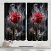 Set Of 2 Red Rose Flower Pattern Printed Curtains Window Decorations Home Room Curtain Made Polyester