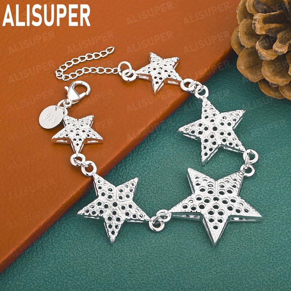 925 Sterling Silver Five-Pointed Star Side Chain Handheld Bracelet Gift Jewelry 20CM