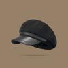 Korean Style Pu Leather Beret British Style Painter Hat Fashion Wool Octagonal Hat  Girl