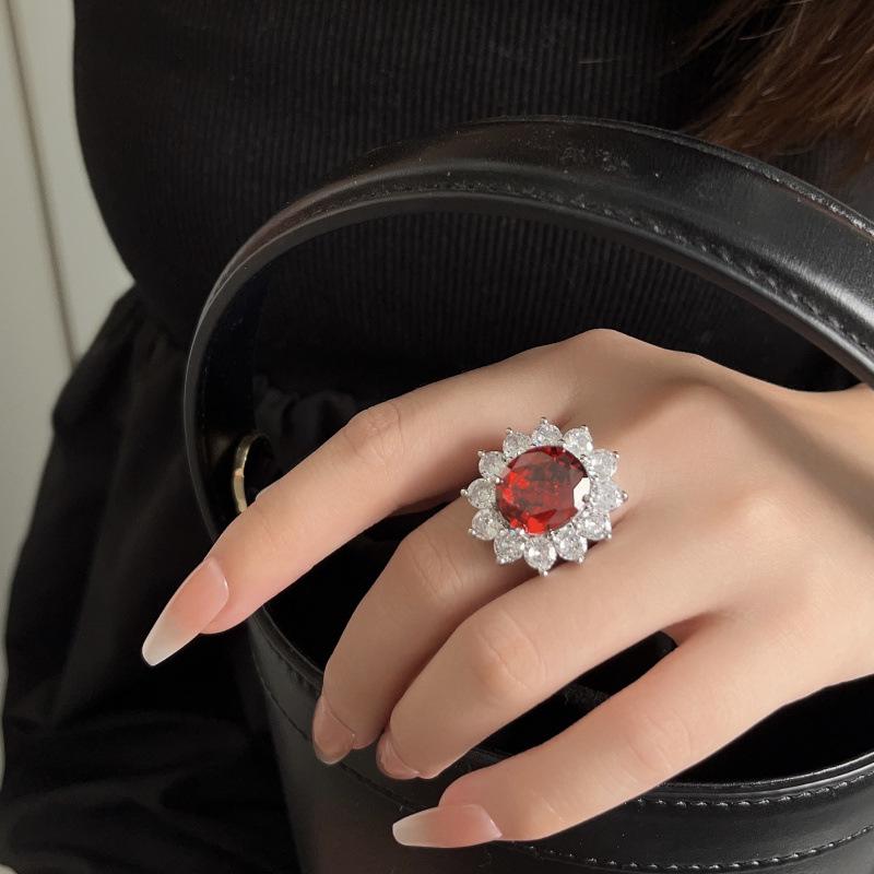 Elegant Pigeon Blood Red Gemstone Jewelry Set: Ring, Earrings, Necklace for Women