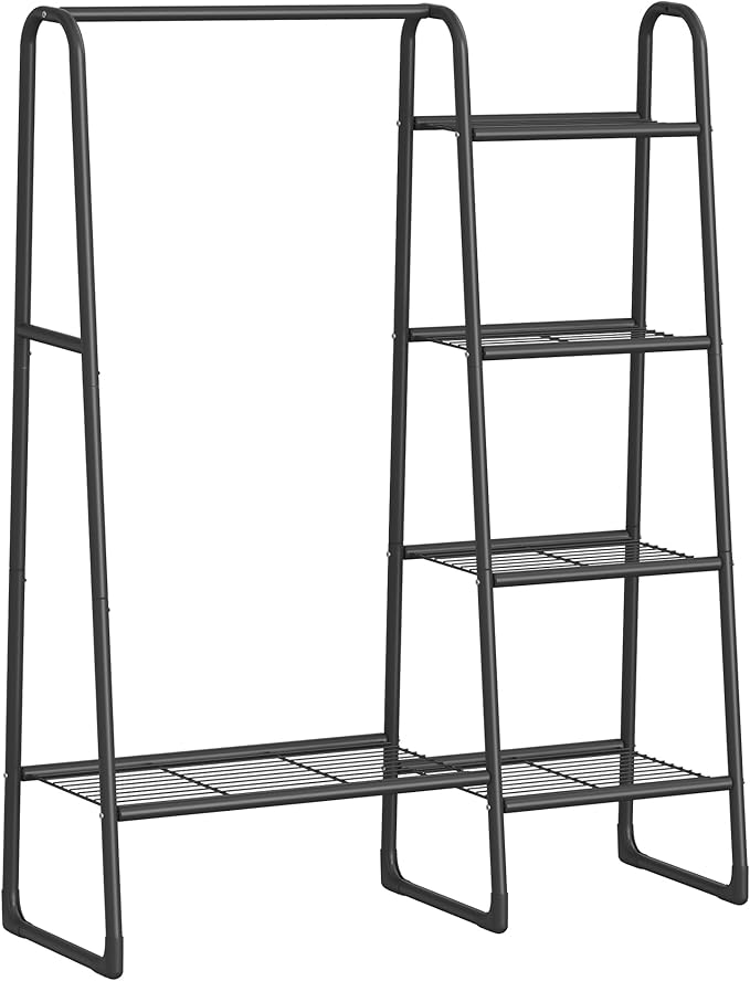 SONGMICS Clothes Rail, Freestanding Clothes Rack, 5 Storage Shelves, Metal Frame, 40 x 101.7 x 153.3 cm, Bedroom, Living Room, Hallway, Matte Black