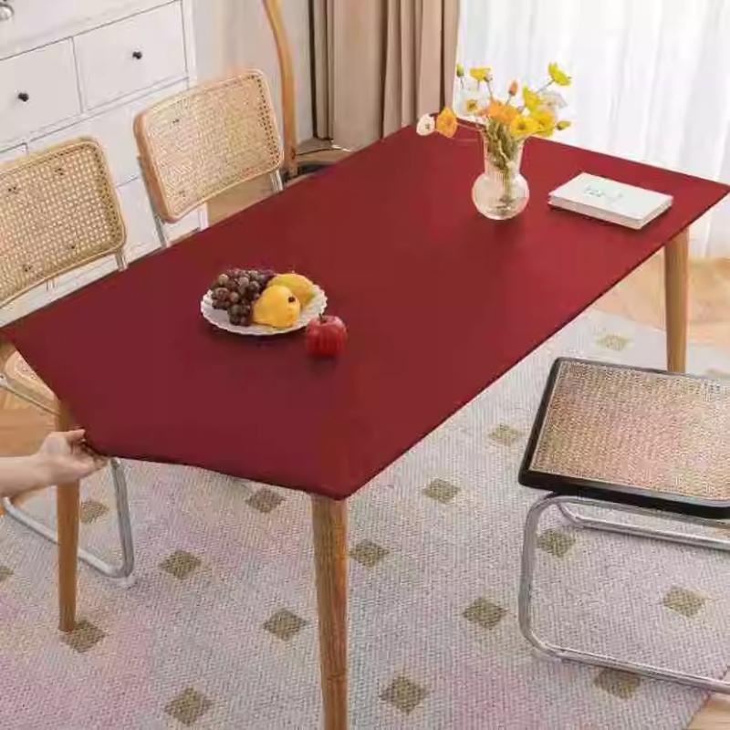 High Aesthetic Waterproof Oil Resistant Tablecloth PU Wash Free Easy Maintain Heat-resistant Fully Wrapped Dining Table and Coffee Table Cloth Cover