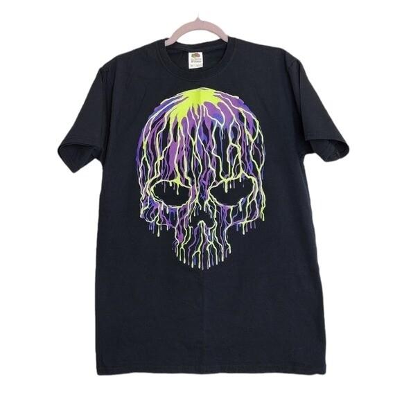Halloween Glow In The Dark Black T-shirt Skull Size M S разноцветный