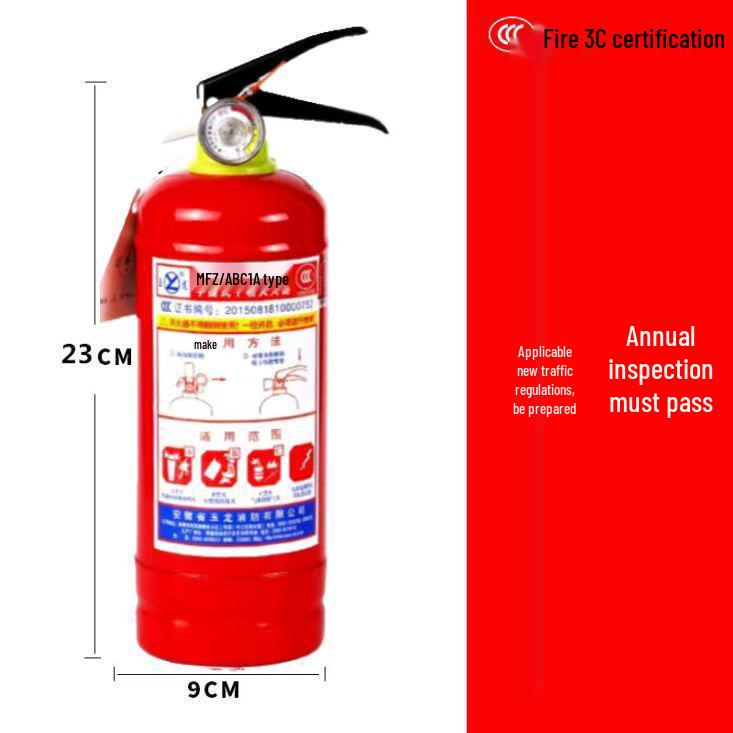 1kg Trockenpulver Handfeuerlöscher mit Feuerwarnschild und Jahresinspektionsset für Fahrzeuggebrauch