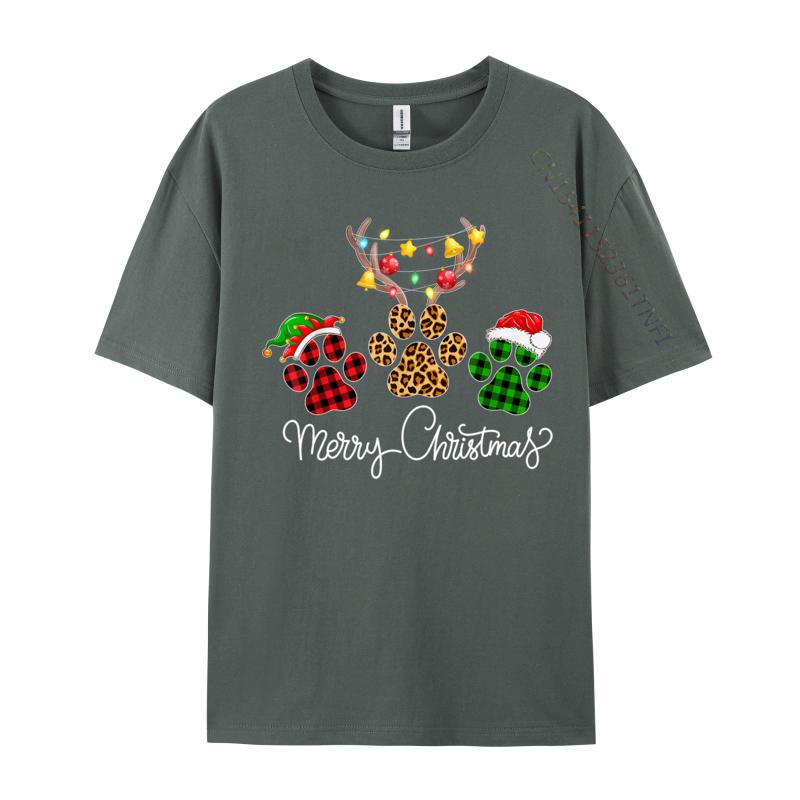 Merry Christmas Dog Paws Lights Buffalo Plaid Leopard Xmas TShirt Tops Tees Cotton Tee Short Sleeve TShirts Unisex