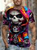 Men's Printed Short Sleeve T-Shirt - Soft & Breathable, Trendy Skeleton Design, Casual Comfort FitMen's Stylish Casual Round-Neck Patterned T-Shirt