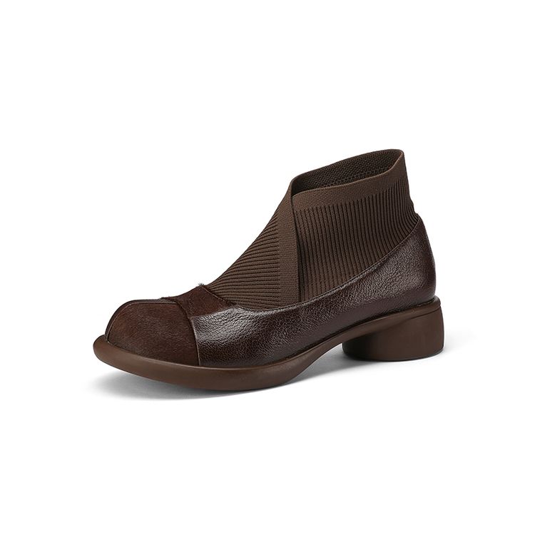 Fashion New Autumn Sheep Leather Splicing Horsehair Women Boot Fashion Round Toe Boots for Women Short Boots Botines Mujer Ankle Boot