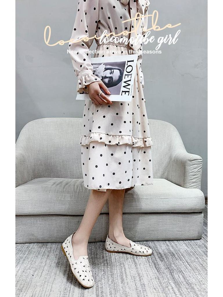 Women's Square Toe Loafers - Soft Leather, Hollowed-Out Flats for Spring/Summer 2025