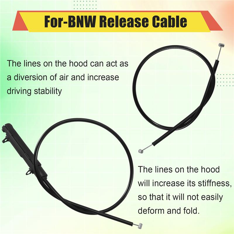 3PCS Engine Bowden Cable Hood Release Wire For-BMW E39 525I 530I 51238176595 51238190754 51238176596-M53K
