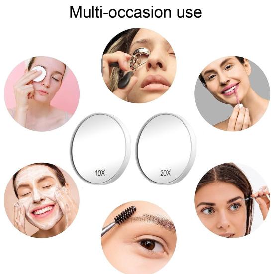 1 Set Specchio Ingranditore 20/10X con Ventosa E Pinzetta Trasparente Rotondo Piccolo Specchio per Trucco Rasatura Articoli da Bagno Viaggio