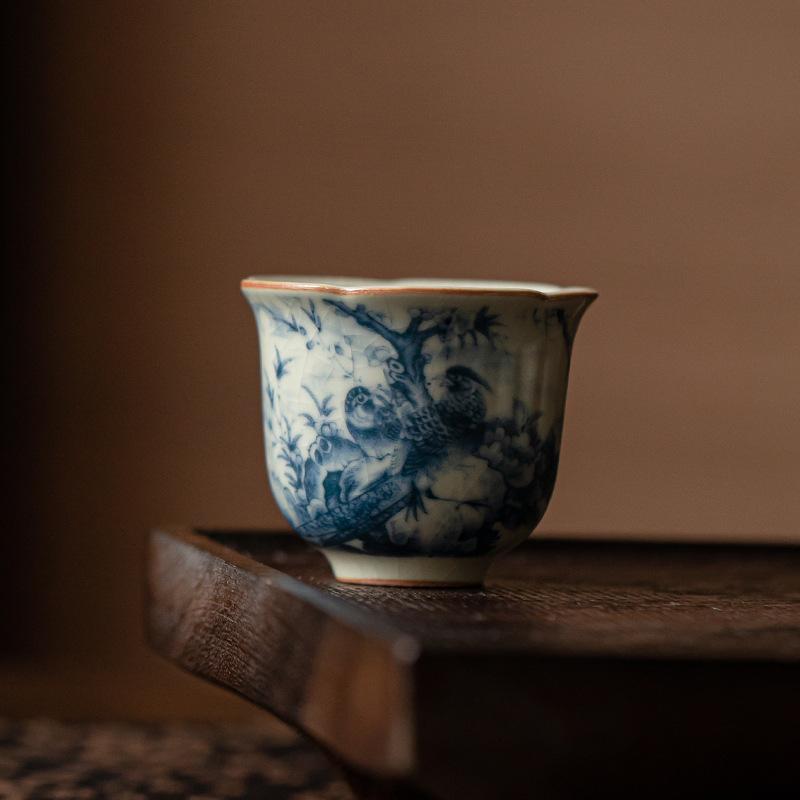 Birds Ru Klin Porcelain Teacup Chinese Kung Fu Gongfu Master Cups Ceramic Tea Bowls Tea Ceremony Teaware Set Household Drinkware