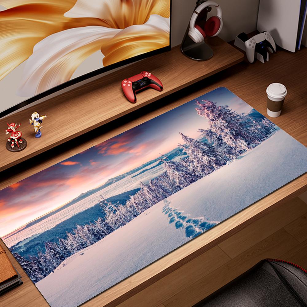 Mauspad Gamer Computer Neu Benutzerdefiniert Zuhause Tastaturmatte Mausmatte Schreibtischmatten Laptop Teppich Anti-Rutsch Mauspad Wald Schneelandschaft