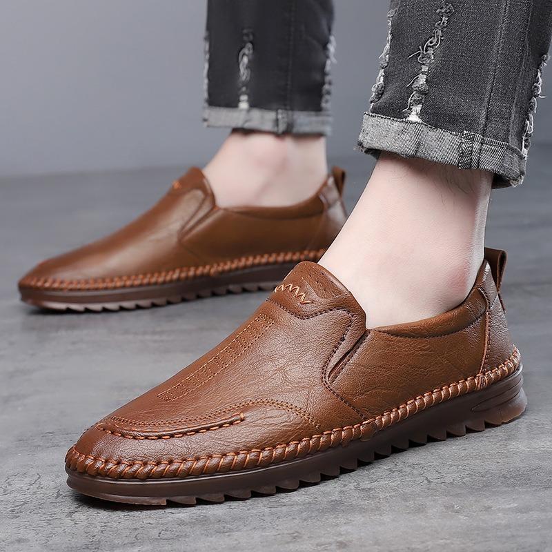 Doudou Shoes Men's Trendy Versatile Men's Leather Shoes Breathable Middle Old Dad Shoes One Pedal Casual Lazy Men's Shoes