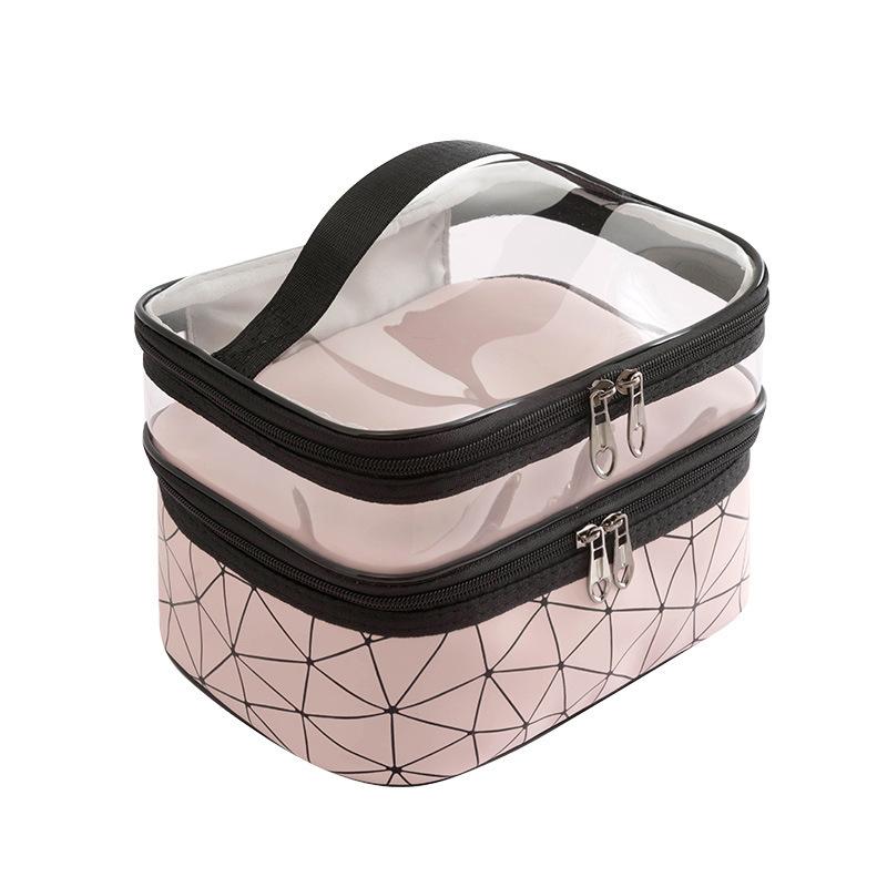 Large Capacity Double Layer Makeup Bag Portable Toiletry Bag with Compartment Travel Makeup Bag for Women Travel Essentials