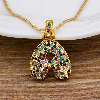 

Nidin Fashion Luxury 26 Letters Copper Zircon Pendant Necklace for Women Rainbow Initials Name Necklace Wedding Party Jewelry