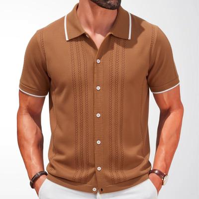 Casual Korte Mouw Overhemden voor Mannen Ademend Knopen Polo Shirt Tops Strandvakantie Lichtgewicht Golf Overhemden met Kraag Mannen Zomer Gebreide Overhemden