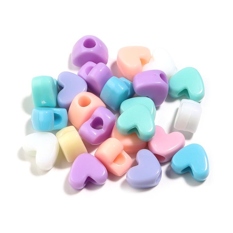 100pcs/lot Mixed Color Heart Shaped Beads Big Hole Loose Spacer Acrylic Beads For DIY Charms Bracelet Necklace Jewelry Wholesale