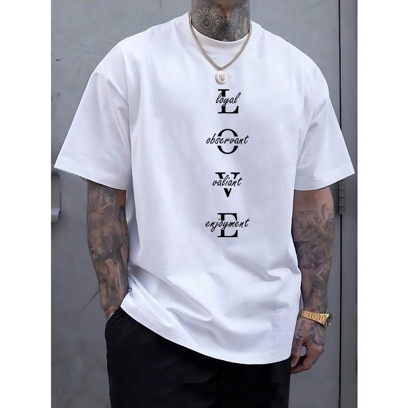 

European sizes Men s Vintage-Inspired Fashion T-Shirt with Geometric Lettering, Crew Neck, Short Sleeve, Weekend Casual - Summer Sports Tee 4XL білий