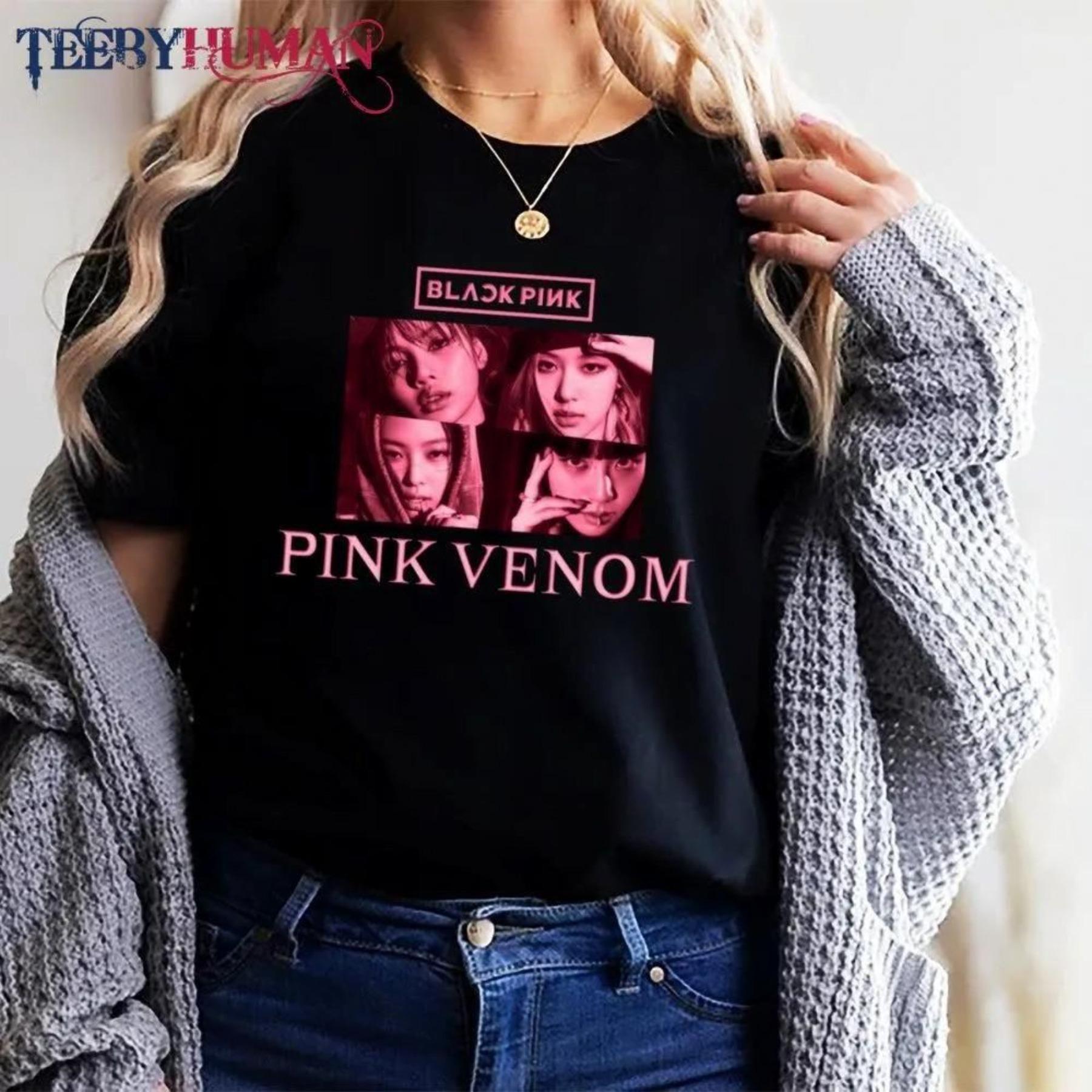 Blackpink Konzert Print T-Shirt, Kurzarm Rundhals Lässiges Oberteil für Sommer & Frühling, Damenbekleidung L schwarz