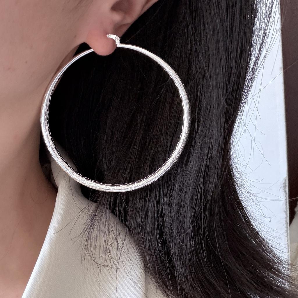 Xiaomi 925 Sterling Silver Vintage Earrings For Women Trendy Simple Big Round 70mm Earring Jewelry Prevent Allergy Party Accessories