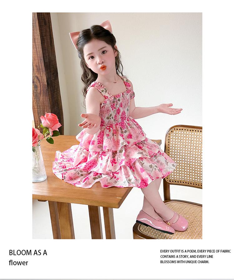 2026 Girls' Floral Summer Sundress: Stylish Princess Cake Dress for Kids