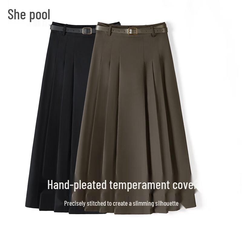 Women s High-Waist Pleated A-Line Midi Skirt XL