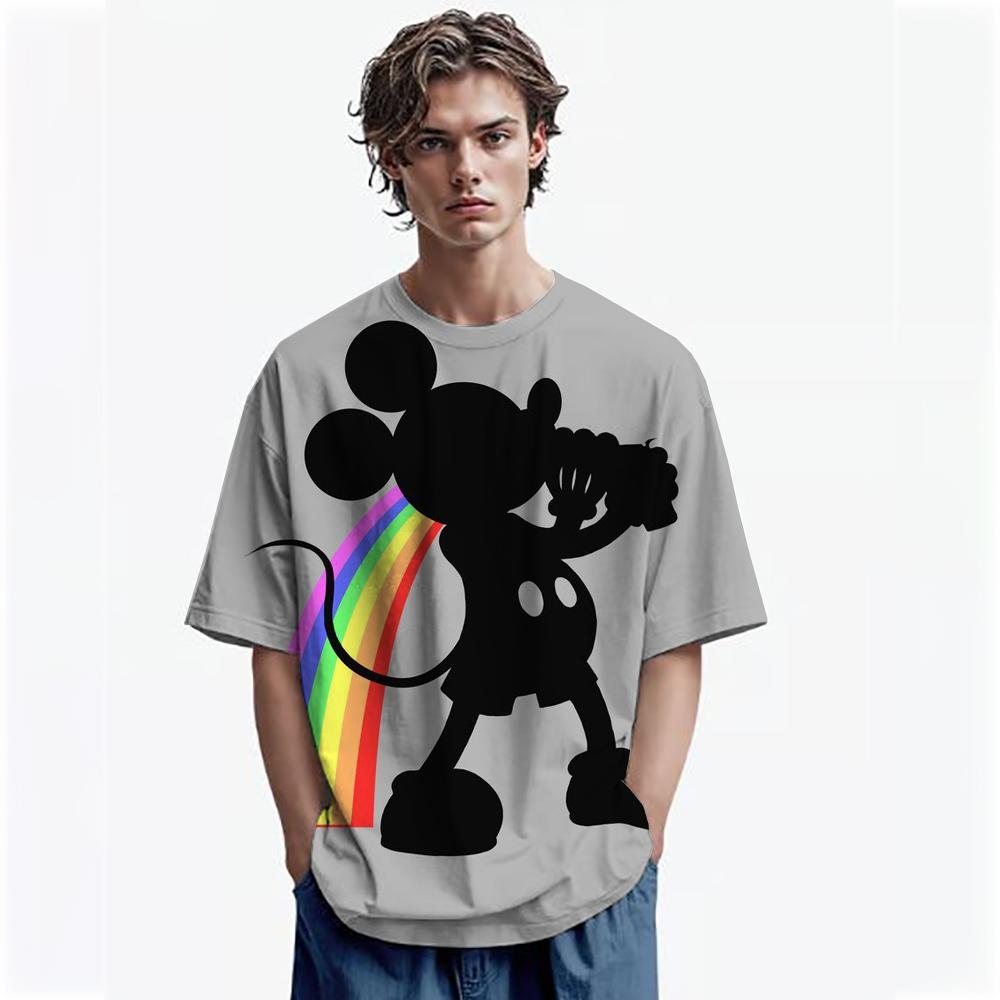 Disney Men Mickey Mouse Print T-Shirt Summer Boy Street Fashion Casual Sports Loose O Neck Quick Dry Short Sleeve Clothing Kid