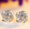 Amethyst Four-Leaf Clover Silver Stud Earrings - 999 Silver Korean Style