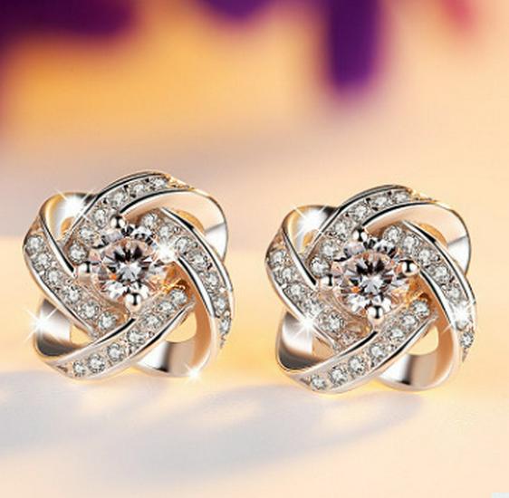 Amethyst Four-Leaf Clover Silver Stud Earrings - 999 Silver Korean Style