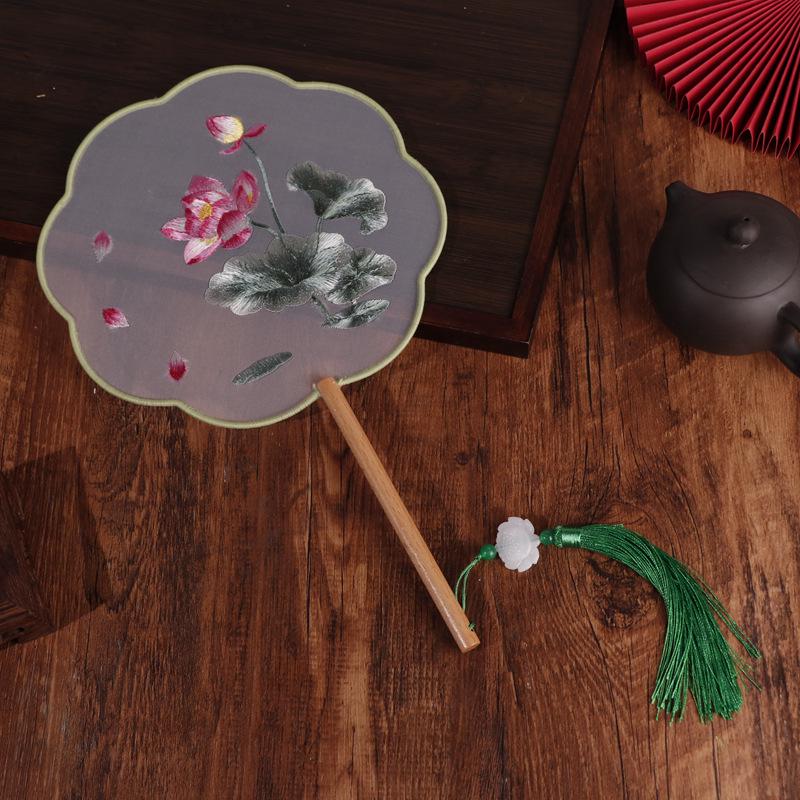 Chinese Double-Sided Embroidered Round Fan for Hanfu or Qipao Dance Performances