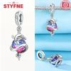 Silver 925 Colored Zircon Heart-shaped Pendant Beads Charm Fit Bracelet Jewelry Making Fine Gift for Women