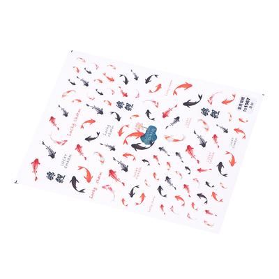 Pez Koi rojo, pez dorado, pegatina para uñas 5D, letras, pegatinas 3D, calcomanía china para uñas