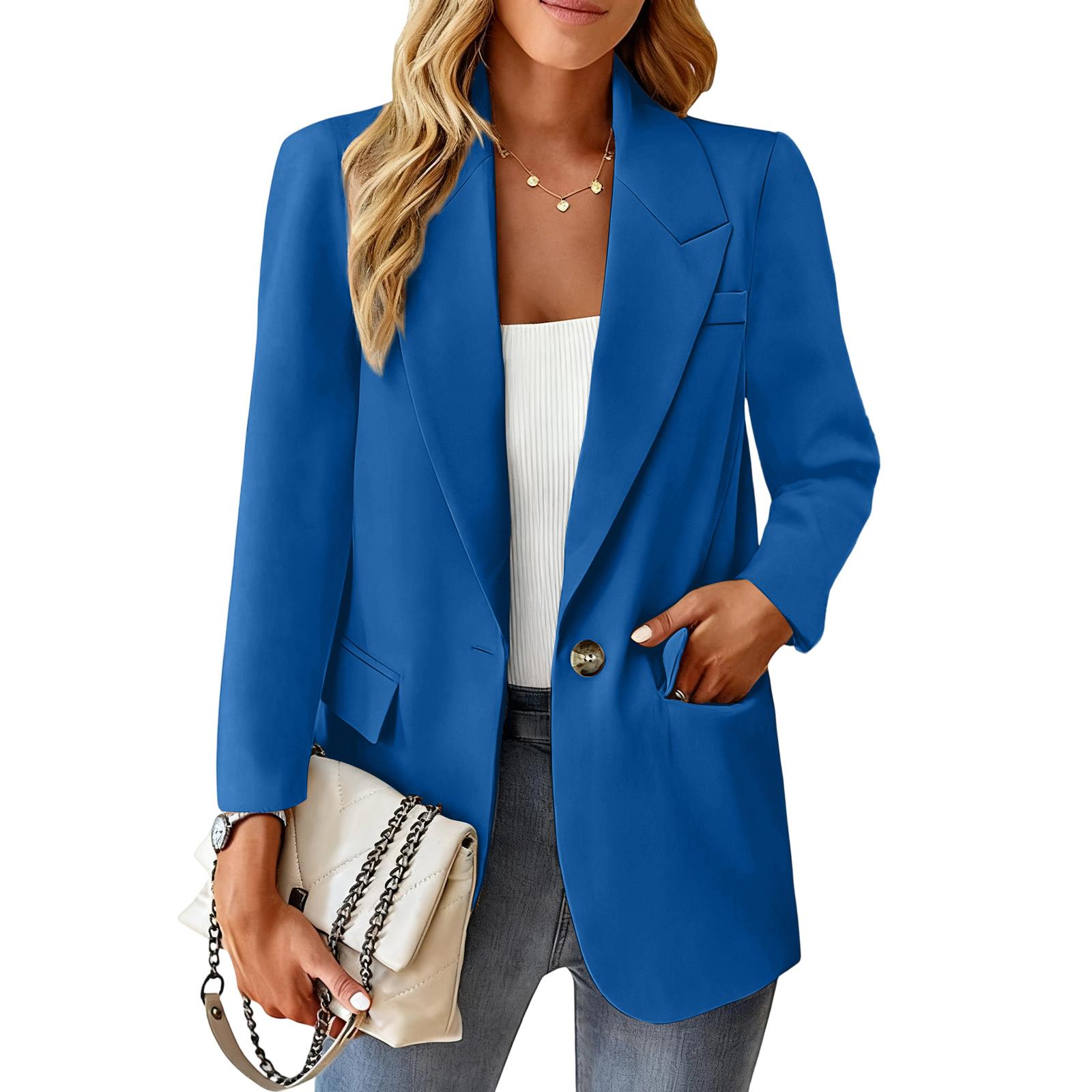 

Женский модный однотонный пиджак с одним карманом на пуговице и повседневный пиджак для работы S синий