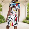 Women Plus Size Round Neck Short Sleeve Abstract Printed Fitted Mini Dress White Purple Gray