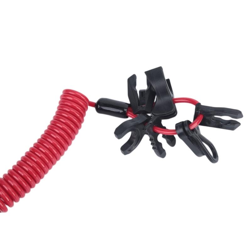 Outboard Boat Stop Cord Set with Stretch TPU Lanyard, 7 Key Clips and Hook Clip for Routine Engine Operation and Travel