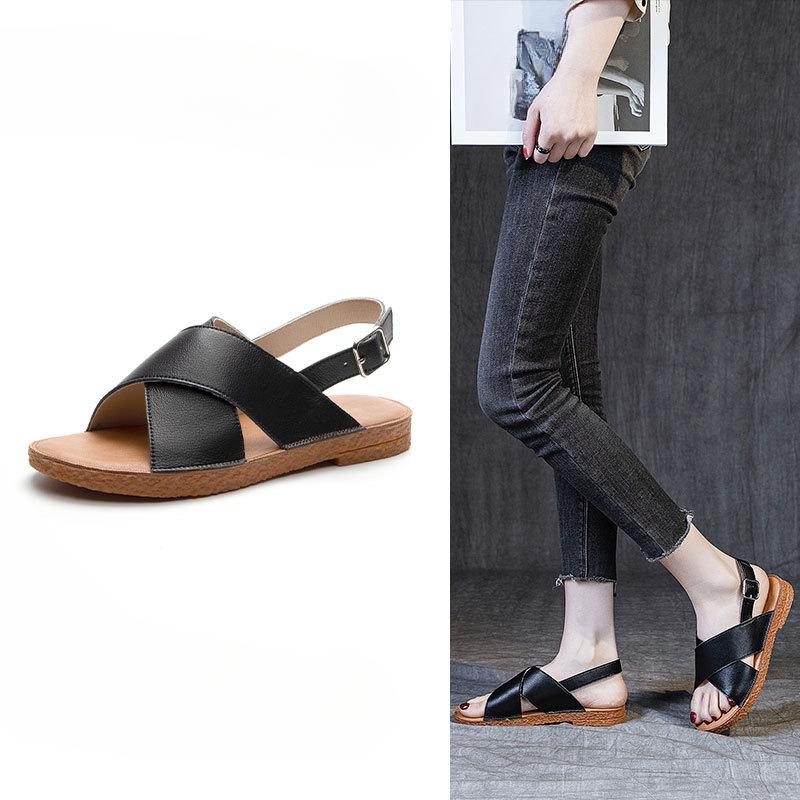 New Style of Flat Shoes Soft-soled Casual Breathable One-shoulder Strap Sandals for Women
