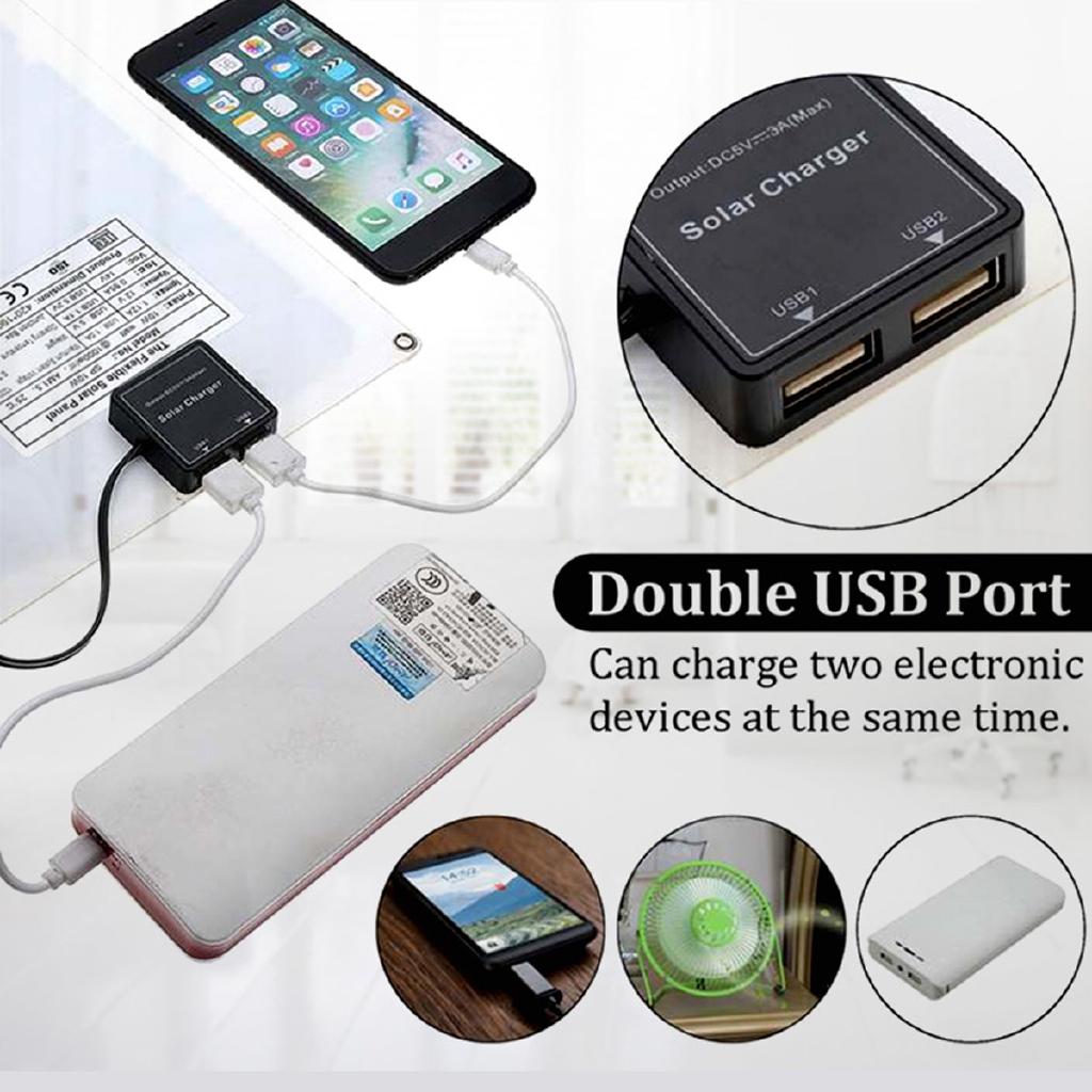18V Solar Panel Double USB Power Bank Board External Battery Charging Solar Cell Board Crocodile Clips Car Charger 30W