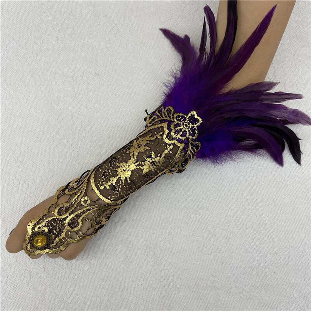 Bracelet Plume Gant Plume Gothique Dentelle Dorée Creuse Manchette Dentelle