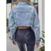 2026 Retro Ripped Denim Jacket for Women - Long Sleeve, Deconstructed Style