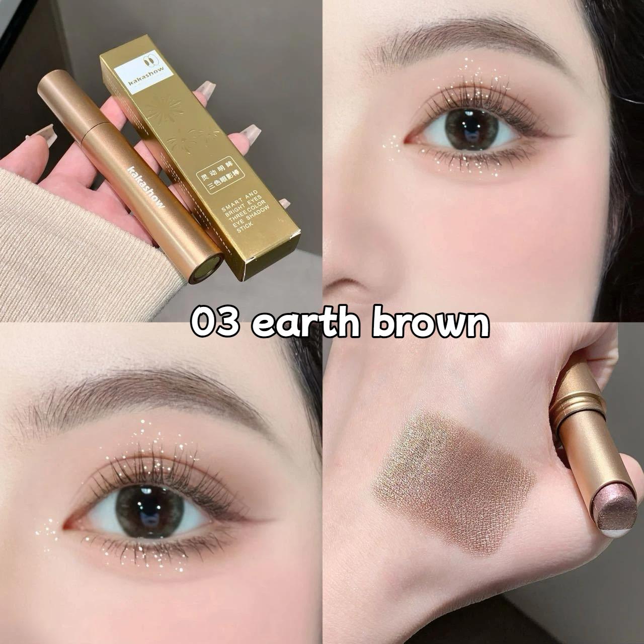 3 Kleuren Gradiënt Oogschaduw Stick Sprankelende Parel Crème Stick Langdurige Oog Make-up Lui Makkelijk Mengbaar voor Dagelijkse Oogschaduw