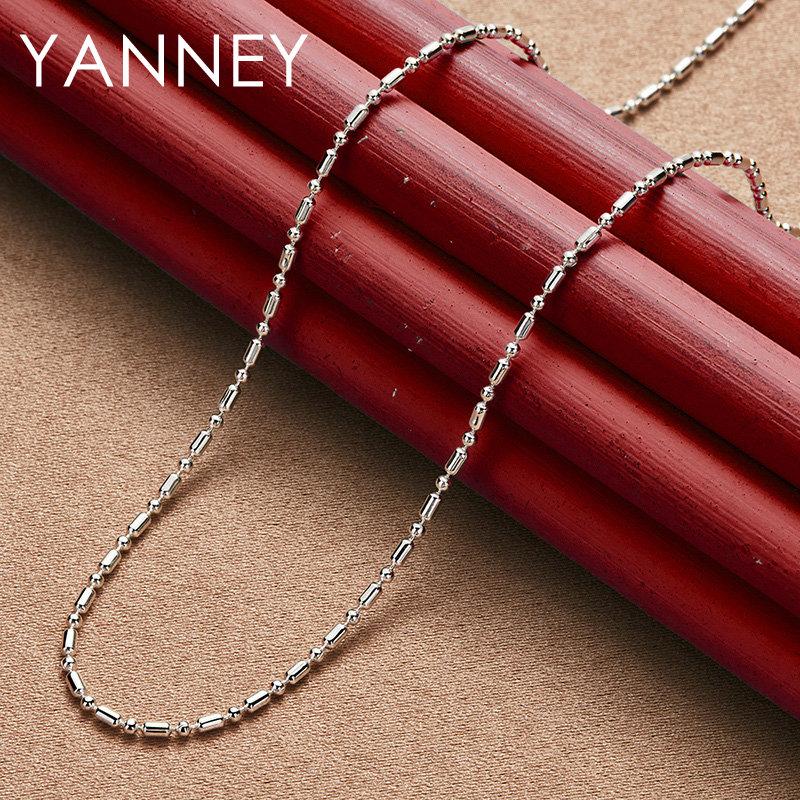 Original 925 Sterling Silver 16-30 Inches Bamboo Chain Necklace For Women Men Fashion Charm Jewelry Party Engagement Gift