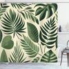Zasłona prysznicowa w kolorze oliwkowozielonym, Tropikalne liście natury, Nowoczesny styl boho w odcieniach szałwii, Nadruk liści, Tkanina, Łazienka D