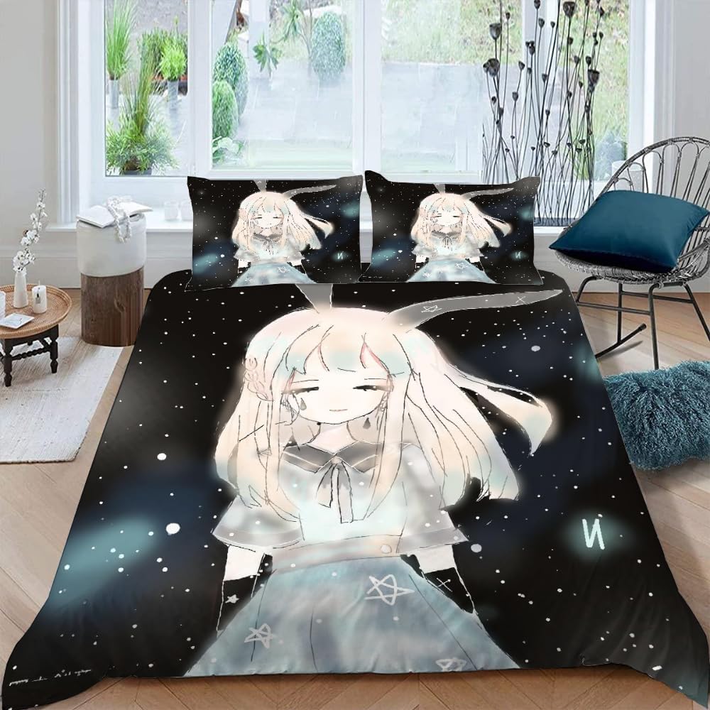 3D Japanese Anime Duvet Cover, Girls Microfiber Quilt Cover with Zipper Closure Bedroom Decor with Pillowcases For Kids Aldults