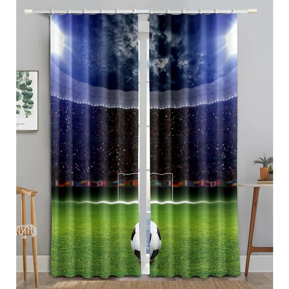 American Football Stadium Arena Night Spotlights Sky Bedroom Window Shade Curtains for Boys Men Teens Printed Living Room Drapes
