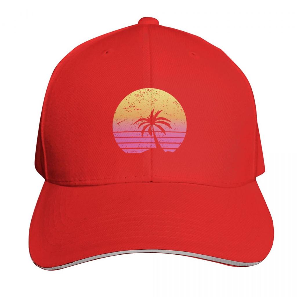 Retrowave Sunset Palm With Distress Effect Baseball Cap Hat Unisex Luxury Fashion Beach Luxury Brand Women Unisexs