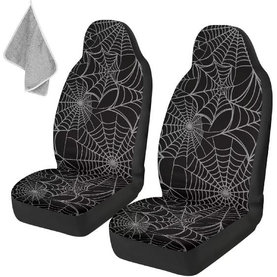 Gothic Skull Car Seat Covers Highback Bucket Seat Cover Universal Front Bucket Seat Cover,2pcs Universal Fit, Halloween Bat Auto Accessories