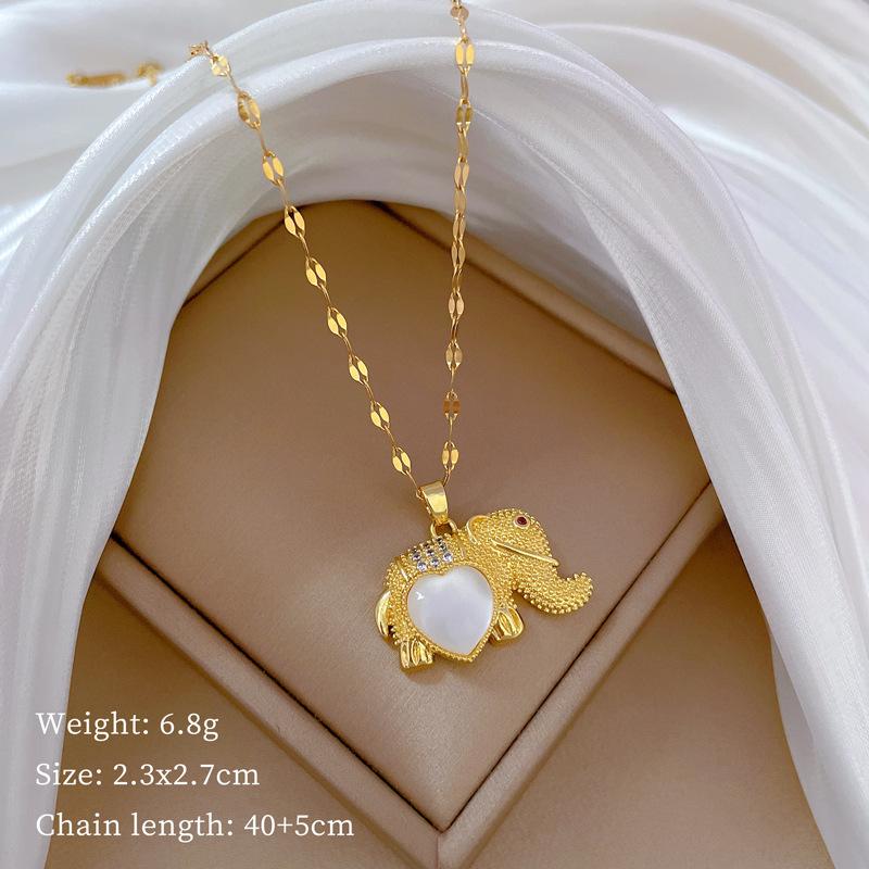 Opal Elephant Light Luxury Temperament Gorgeous Full Diamond Necklace Female Versatile Collarbone Chain Titanium Steel Chain