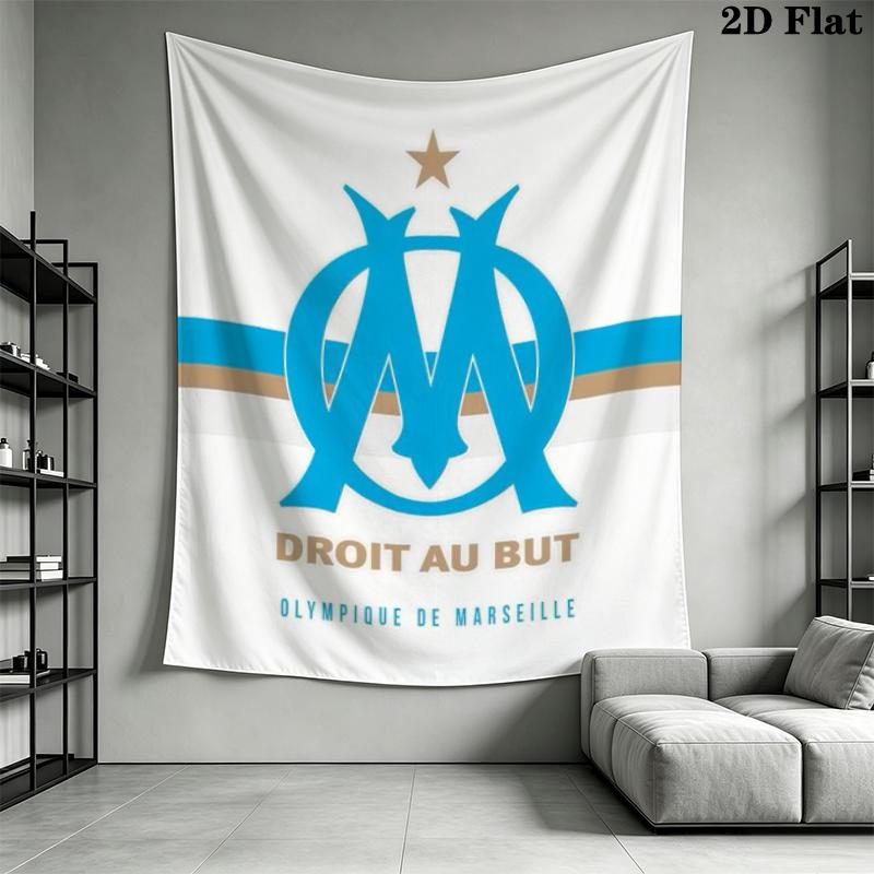 Olympique De Marseille Wall Tapestry Aesthetic Wall Hanging Printed Fabric Blanket Decorative Tapestries for Bedroom Living Room Home Decor